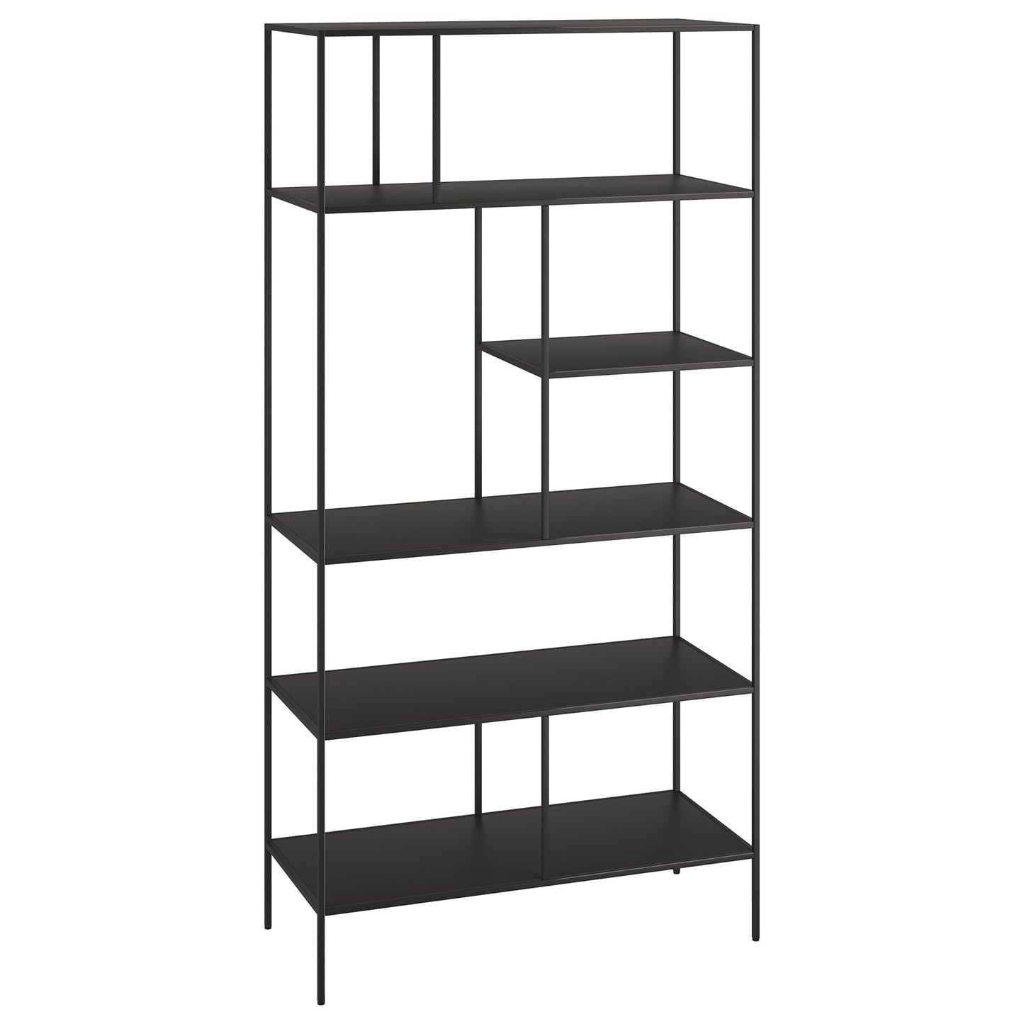 Henn&Hart 72" Modern Metal 5-Tier Bookcase with Staggered Open Metal Shelves for Living Room, Bedroom, or Office, Black