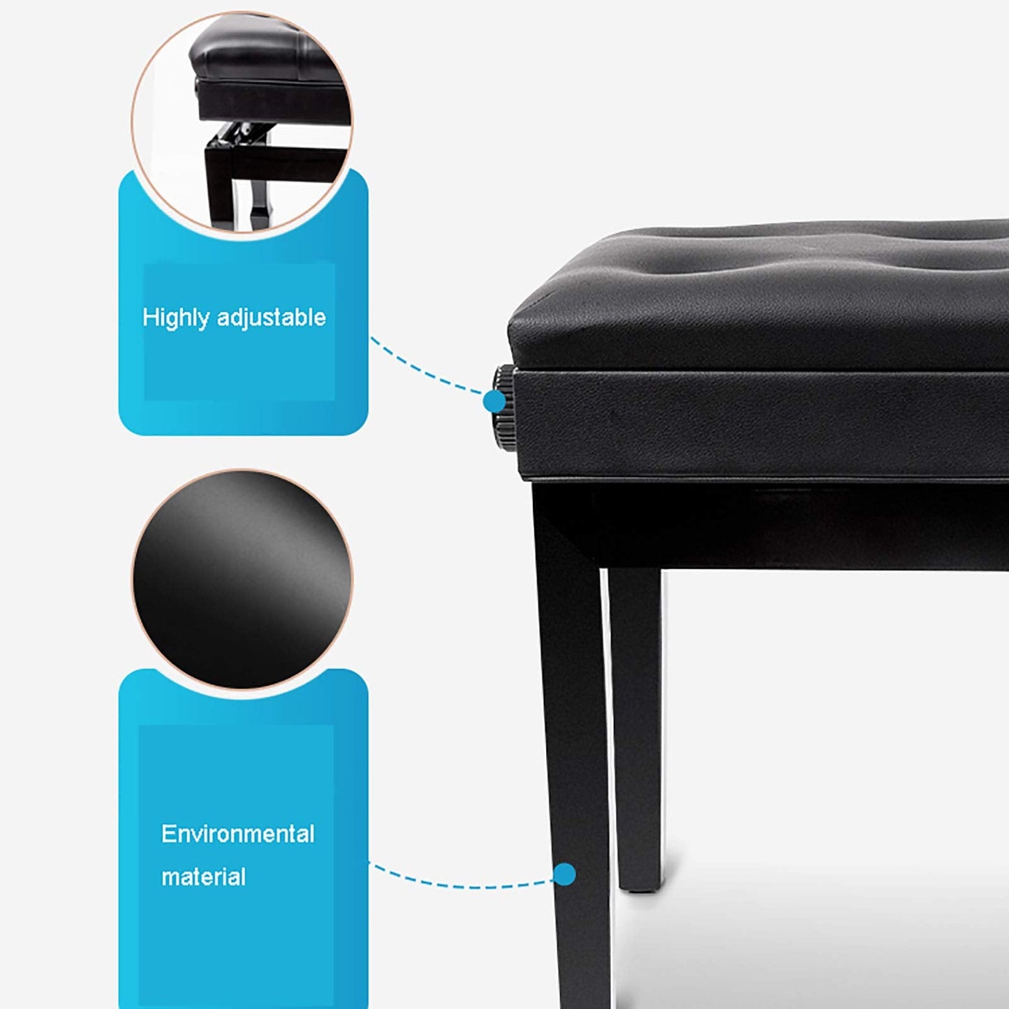 JDXQBLD Luxury Ergonomic Wooden Piano Bench with Soft Leather Seat and Book Storage Compartment Sturdy and Durable Piano Stool