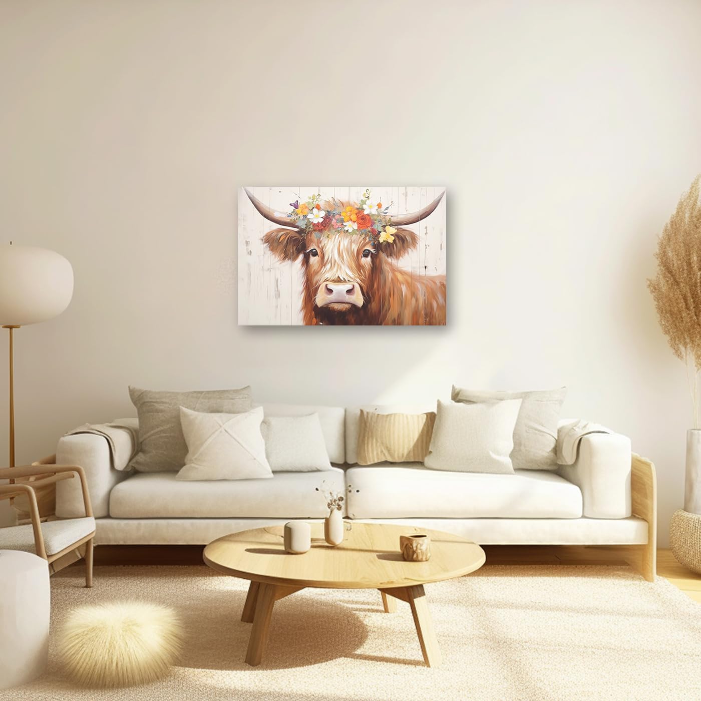 CXHOSTENT Highland Cow Canvas Wall Art - Rustic Animal Painting for Kitchen Decor, 12.00" x 18.00"