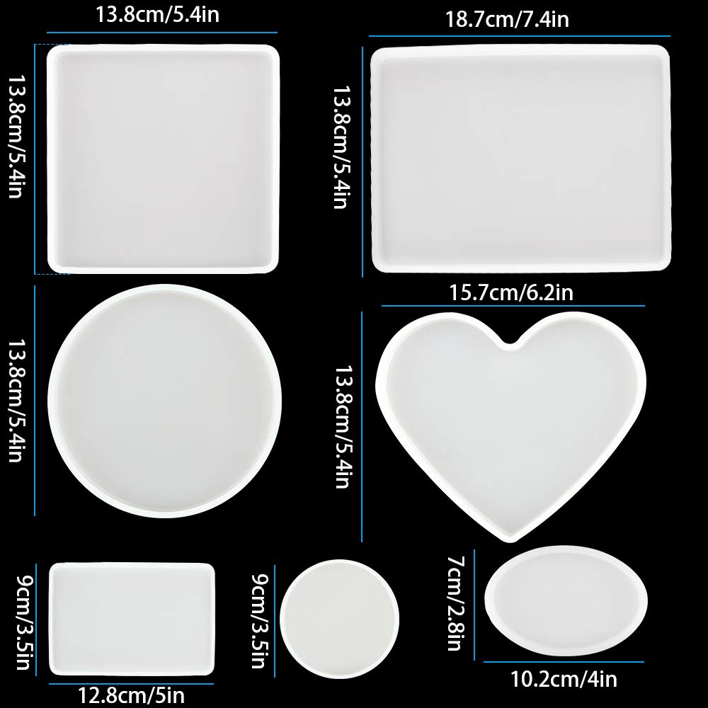 7 Pack Large Silicone Resin Mold for Phone Album, Desktop Decor, Coasters, Home Decoration, Gift, Tomorotec Epoxy Resin Molds DIY Casting Square, Rectangle, Ellipse, Heart Coaster Molds