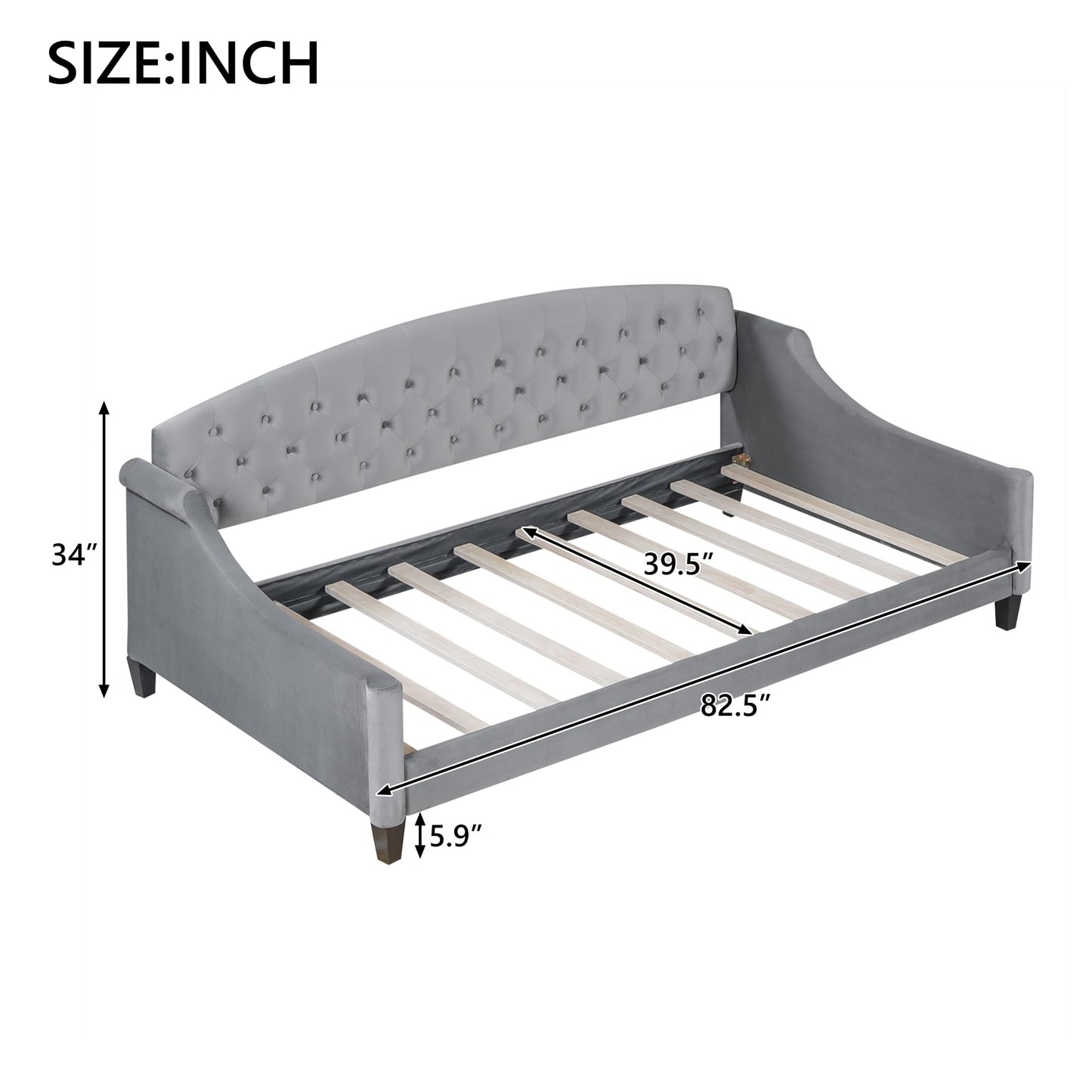 Ball & Cast Twin Size Daybed,Velvet Upholstered Day Bed Frame with Button Tufted Backrest,Modern Sofa Bed for Living Room, Bedroom,Guest Room,No Box Spring Needed,Gray