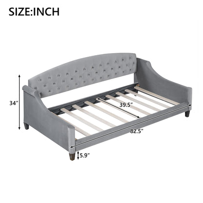 Ball & Cast Twin Size Daybed,Velvet Upholstered Day Bed Frame with Button Tufted Backrest,Modern Sofa Bed for Living Room, Bedroom,Guest Room,No Box Spring Needed,Gray