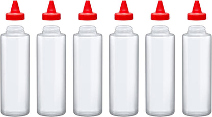 16-Ounce (Set 6), Amazing Abby Plastic Squeeze Bottles of Reusable Condiment Bottles, BFA-Free, Dishwasher-Safe