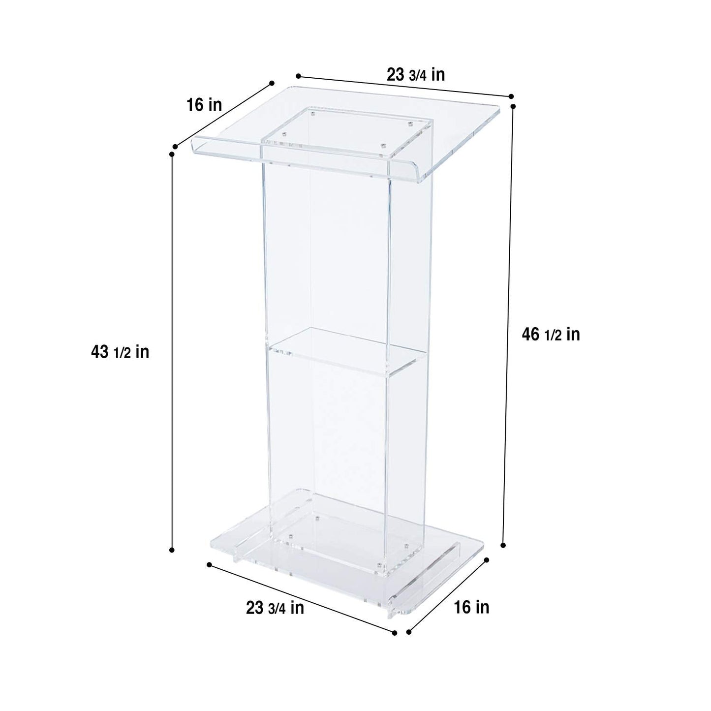 OEF Furnishings CoreGhost Series Commercial-Grade Modern Clear Acrylic Lectern with Shelf (24-inch Reading Surface)