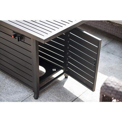 Propane Fire Pit, 50000 BTU Gas Fire Pits for Outside Patio, Rectangular Outdoor Fireplace with Lid & Waterproof Cover, Outdoor Table Heater for Deck, Garden, Backyard, Mocha