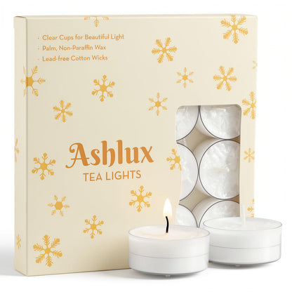 Ashlux Candle Set - 4H Tea Lights | Unscented Dripless Smokeless Clean Burning Long Lasting Candles for Wedding Home Decor Dinner Church Holiday