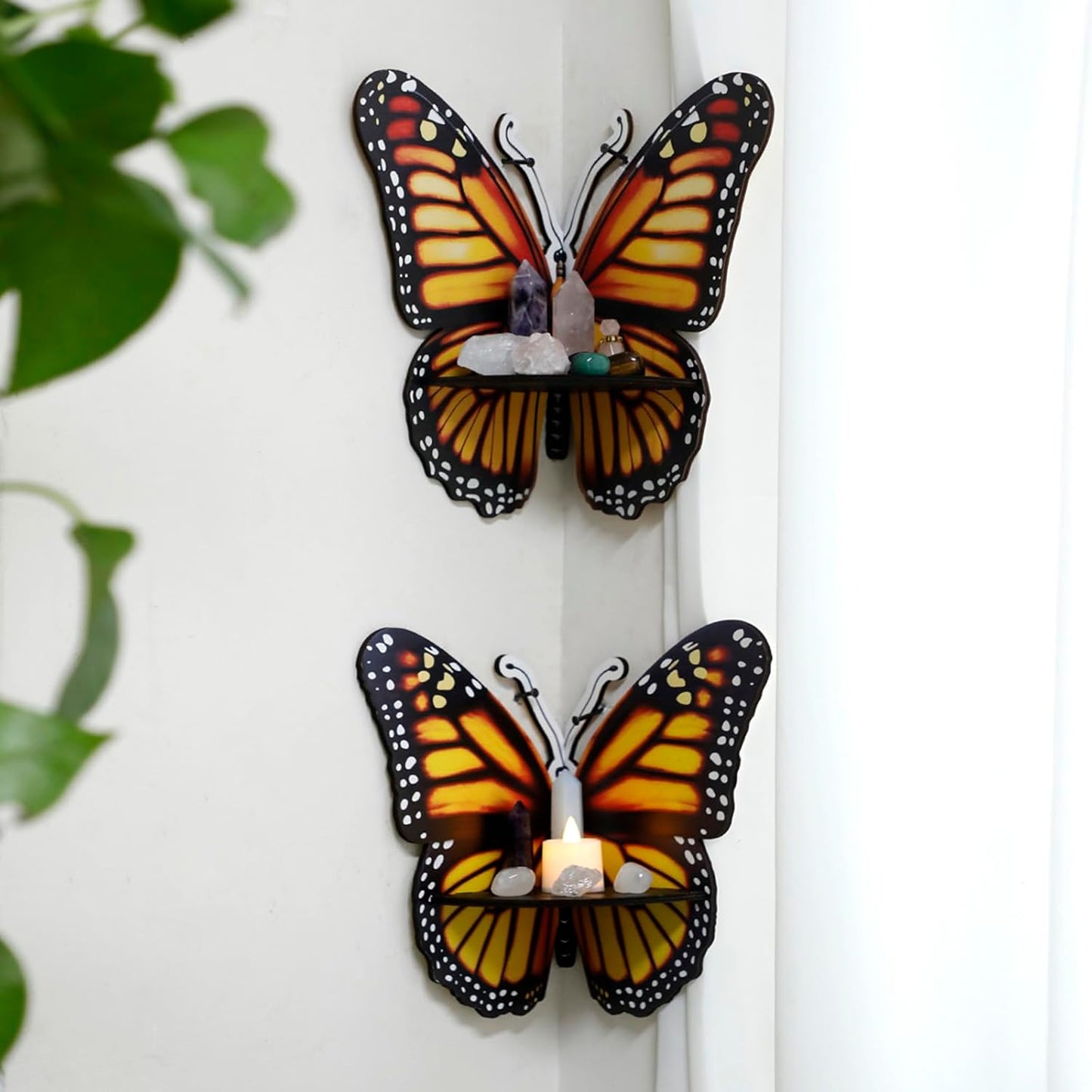 2 Artilady Corner Shelf for Crystal - PCS Boho Cute Butterfly Wall Corner Shelf Crystal Display Shelf Floating Shelves
