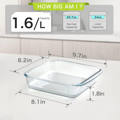 NUTRIUPS 1.7QT Square Glass Baking Dish | 8.2x8.2In Square Baking Pan for Oven