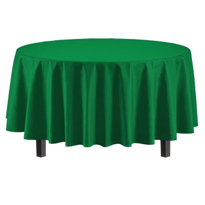 Exquisite Party Solids 6-Pack Premium Plastic Tablecloth 84in. Round Plastic Table Cover - Emerald Green