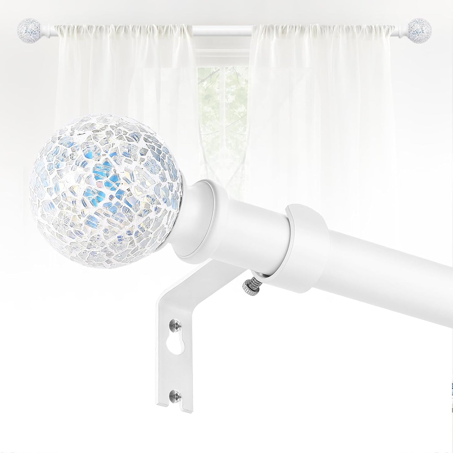 White Curtain Rods for Windows 72 to 144 Inch, 1 Inch Adjustable Heavy Duty Long Curtain Rod