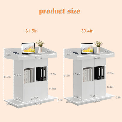 Wooden Podium Stand, Lecterns & Podiums with Storage Shelves and Drawer, Pulpits for Churches Classrooms and Conferences, Easy to Clean and Install (White, 39.4in)