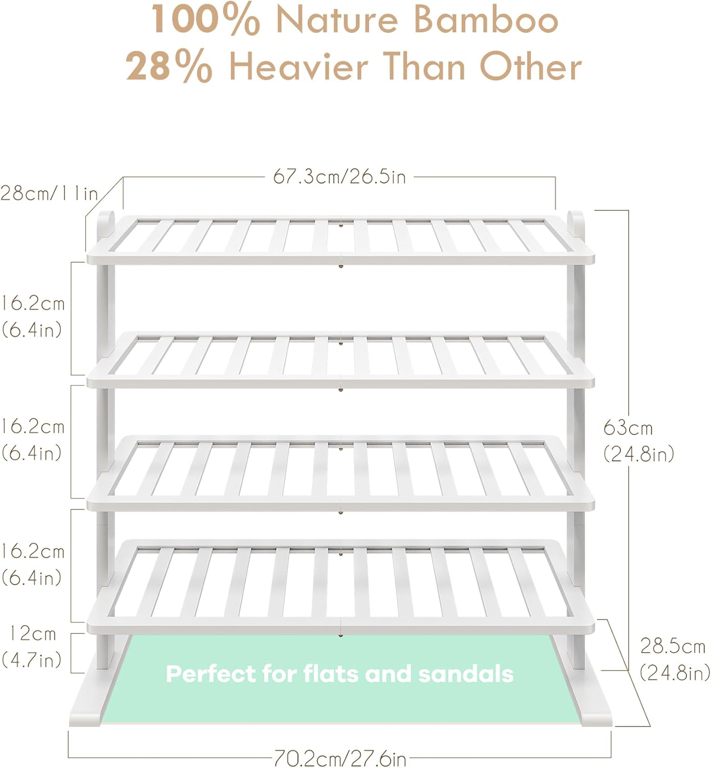 4-Tier Closet Varhomax White Shoe Rack, Bamboo Shoe Rack Organizer for and Entryway, Thick Wooden Free Standing Shoe