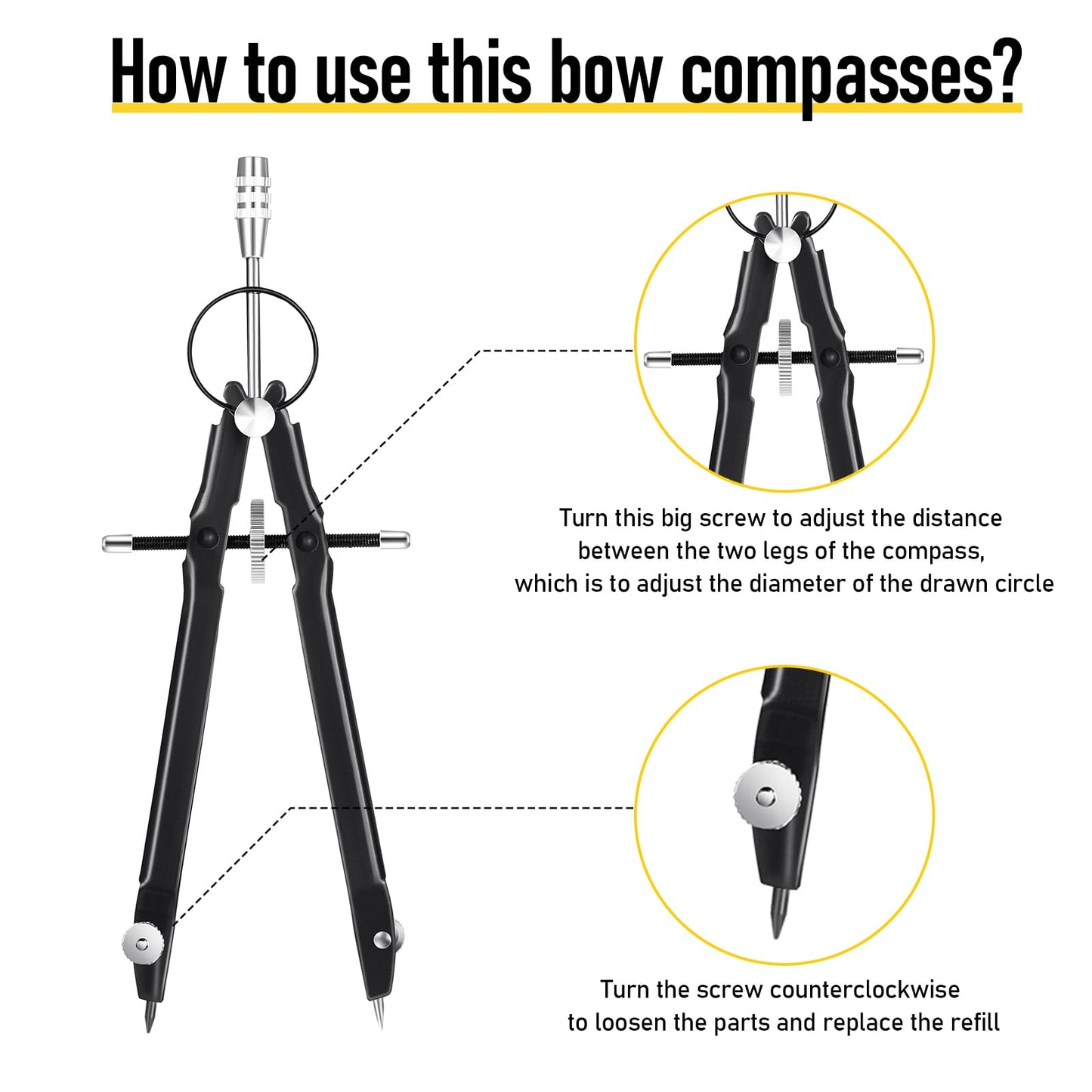 Zonon 12 Pcs Compass for Geometry Drawing Metal Compass with Extra Refills and Screws Circle Maker Back to School Circle Drawing Tool for Math Drafting Measuring Woodworking Office, 3 Colors