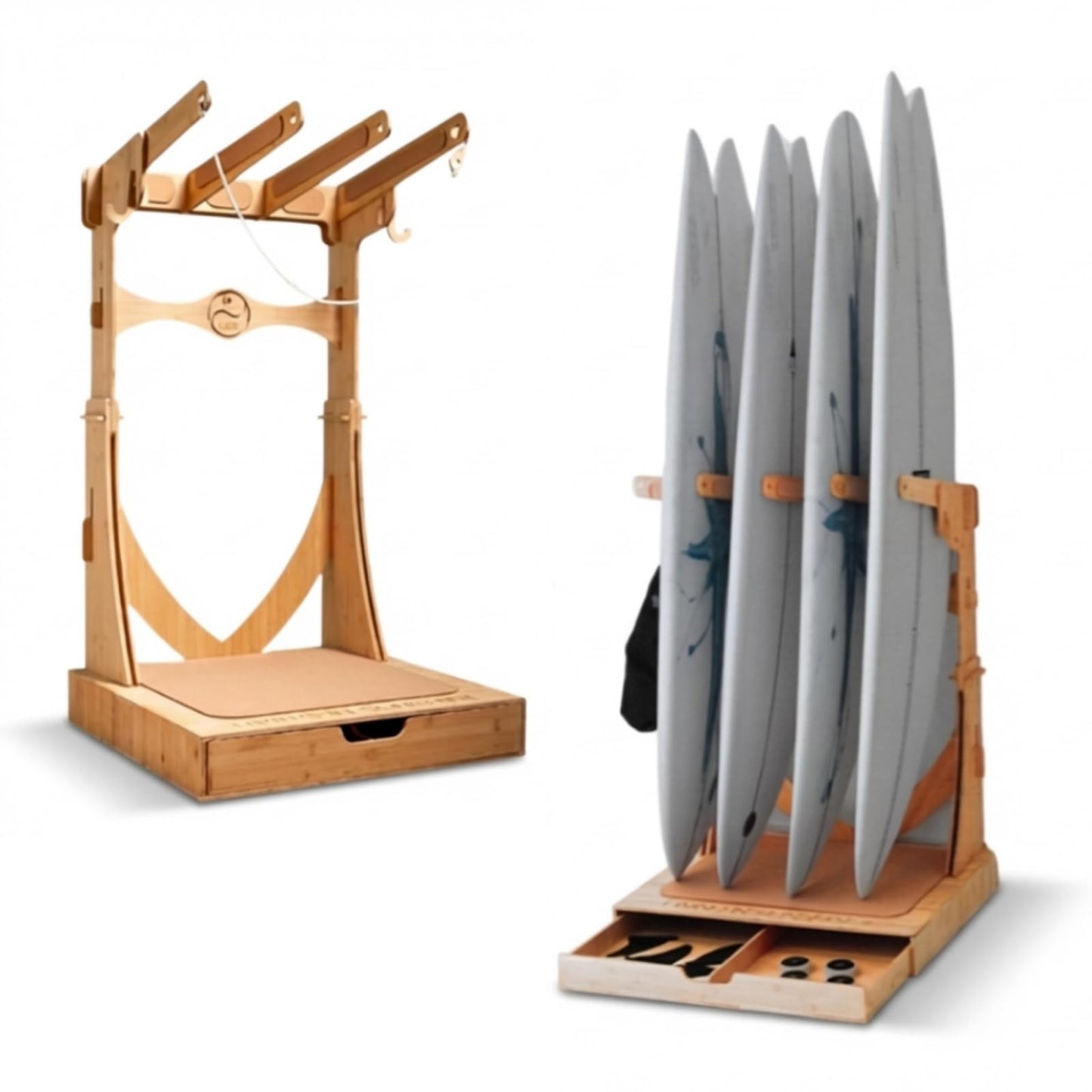 LISS Spirit Rack, Vertical Surfboard Rack Stand Holder for 3 & 4 Boards, Indoor Surf Rack Storage Display for Longboard, Shortboard, Snowboard, Wakeboard, Skateboard Up to 10Ft Long