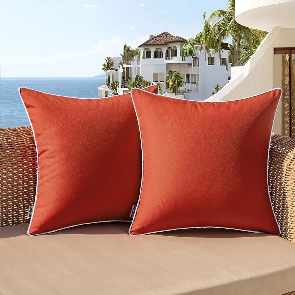 Woaboy Set of 2 Fall Outdoor Waterproof Pillow Covers, 16x16 Inch Burnt Brick Decorative Throw Pillow Covers