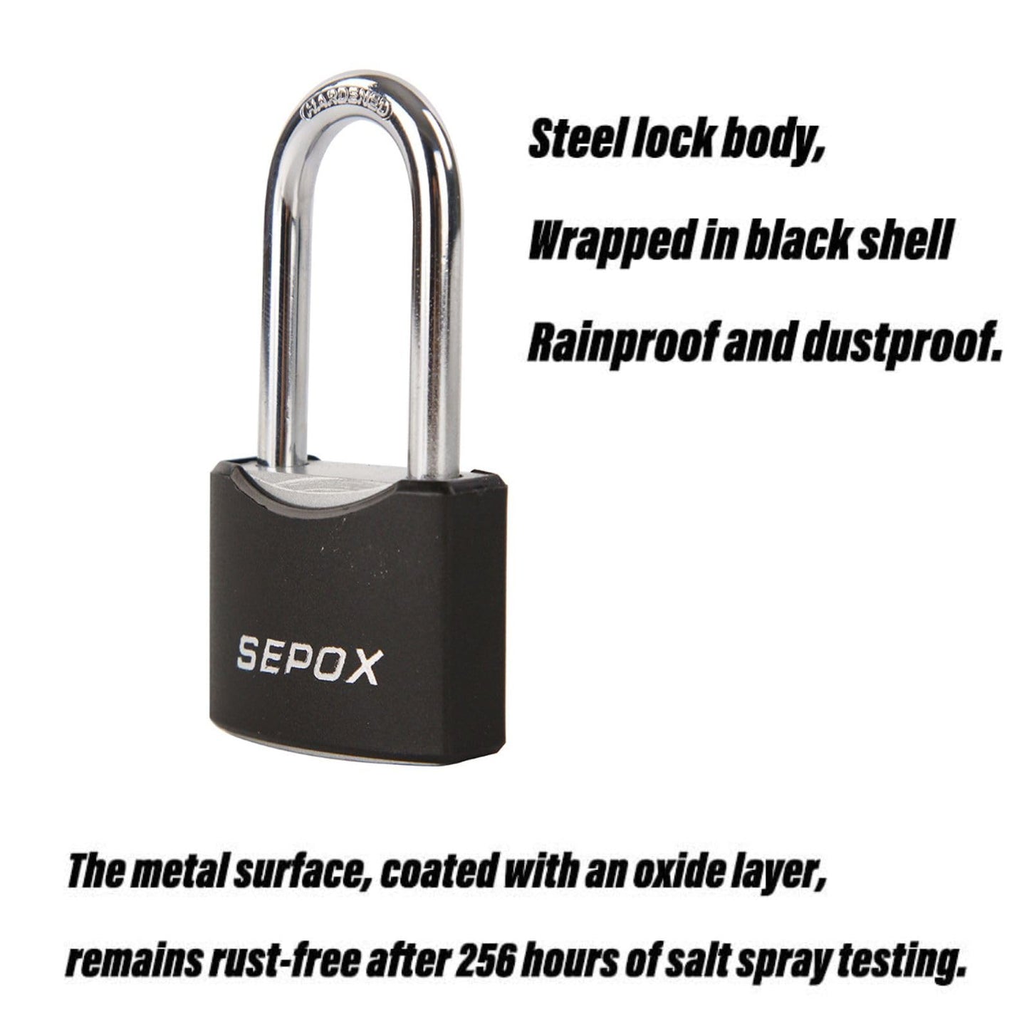 SEPOX® Twins 1-9/16" All-Weather Outdoor Padlocks Keyed Alike, Long Shackle, Solid Steel Lock, Heavy-Duty with Black Cover, Design for Gate Fence Cabinet Toolbox School Gym Locker with 2pcs Same Key
