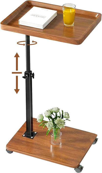 360 Adjustable C Shaped Side Table, C Table End Table with Wheels for Sofa, Swivel Sofa Table