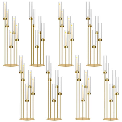 35in 8 Set Gold Candelabra Candle Centerpieces for Tables Candlesticks Holder Wedding Centerpieces Table Decorations Acrylic lampshade Fit 0.9" LED Candle