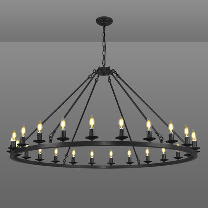 RWOGNLO 54" Black Large Wagon Wheel Chandelier, Farmhouse Round Chandeliers for Dining Room, 24-Light Modern Living Room Chandeliers Ceiling Fixtures for Bedroom, Foyer, Entryway, Staircase, Kitchen