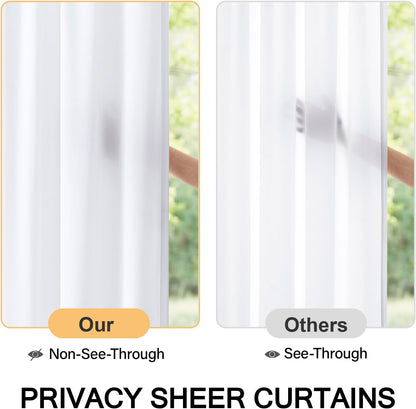 MIULEE French Door Curtains - Non-See-Through Privacy Light Filtering Sheer Drapes | White, 26 x 72 Inches, 2 Panels