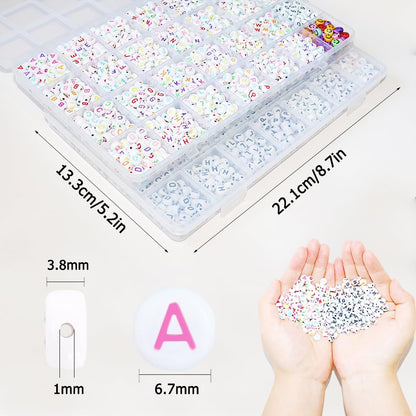 YMSDZHL Alphabet Beads A-Z 1900Pcs Letter Beads, Acrylic 4x7mm Round Letter Beads Kits,Black Digit and Colorful Smile Beads for Bracelets Necklaces DIY Jewelry Making (Black+Colorful,1900+PCS)