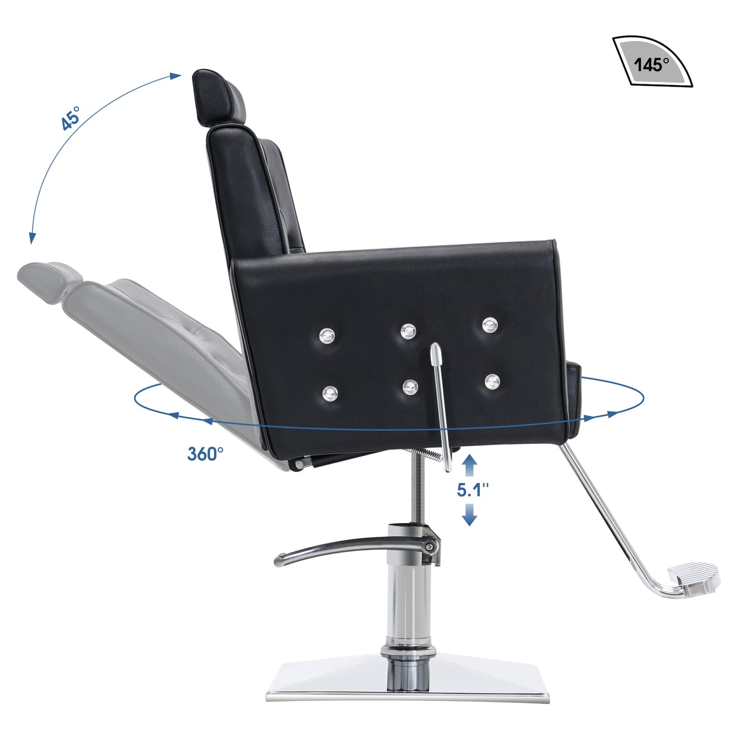 BarberPub Classic Hydraulic Recliner Barber Chair Antique Hair Spa Salon Styling Beauty Equipment 3123 (Black)