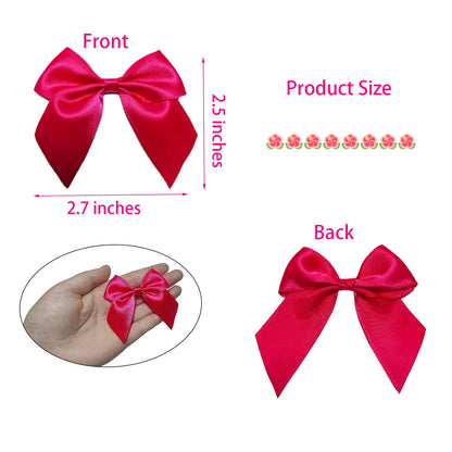 ULIFEBETTER 50PCS Hot Pink Satin Bows, Hot Pink Bows for Crafts Twist Tie Bows for Gift Wrapping Double-Sided Tape Bows for Treats Bags Wrapping Baby Shower Wedding Decorations(2.7x2.5 Inch)