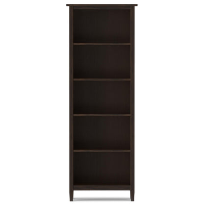 SIMPLIHOME Warm Shaker Bookcase - 72 inch Tall 5-Shelf Solid Wood Bookshelf in Tobacco Brown, Transitional Storage for Living Room, Study Room or Office with Adjustable Shelves and Tapered Legs
