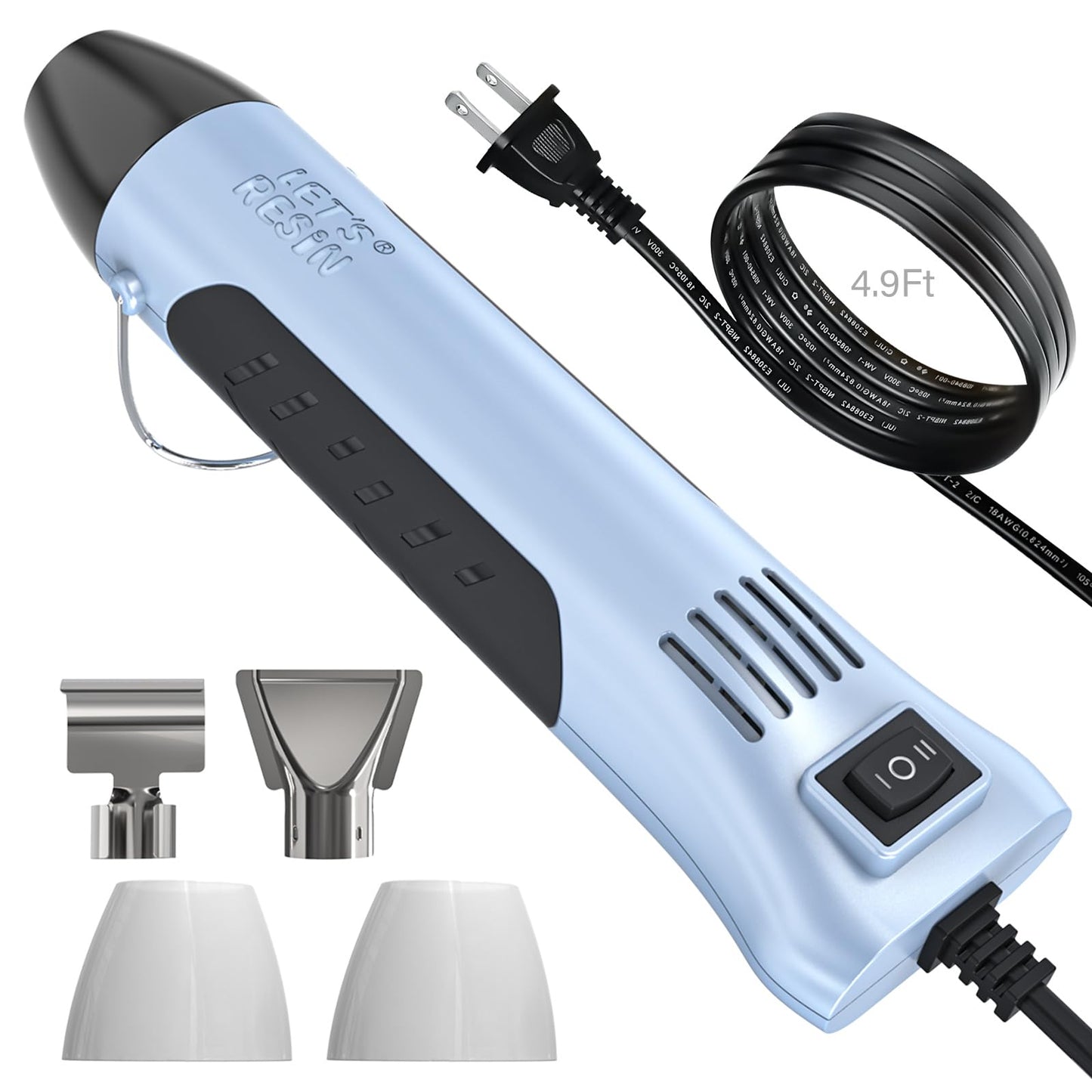 LET’S Resin Heat Gun for Crafting, 350W Fast Heat Dual Temp Hot Air Gun (482°F~752°F), Multiple Nozzles,Silicone Covers for Easy Cleaning, 4.9Ft Cable Mini Heat Gun,for Resin,Shrink Tubing,Vinyl Wrap