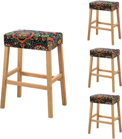 Lussenwert Set 4, 1 Stool Covers Rectangular of Stretch Printed Vanity Stool Covers Washable Saddle Bar Stool Slipcover