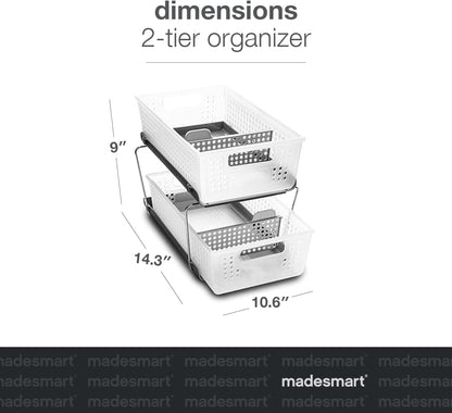 Madesmart 2-Tier Bath Organizer - Adjustable Undersink Storage with Sliding Drawers & Baskets | Frost Finish