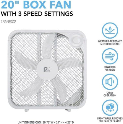 PerfectAire Box Fan - 20-Inch Height with 3 Speed Settings for Optimal Cooling