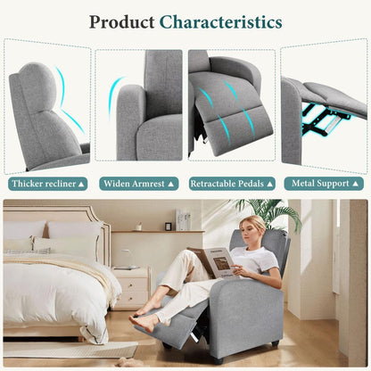 UOCFYK Massage Recliner Chair, Fabric Reclining Sofa Chair with Padded Seat Backrest, Home Theater Seating with Adjustable Feature for Living Room and Bedroom, Grey