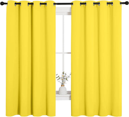 NICETOWN Thermal Insulated Bedroom Curtain Panels - Solid Bright Yellow Drapes, 55x68 Inches, 1 Pair