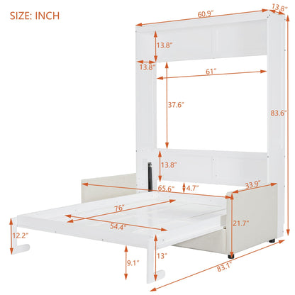 Ball & Cast Murphy Bed Full Size W/ 2 Seat Sofa,Murphy Bed Cabinet W/Cushion,Hideaway Bed W/Support Leg & Handles,for Bedroom Office Guest Room,White
