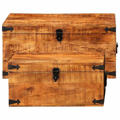 Vorpalize Rough Mango Wood Storage Chest Box Trunk, Rectangular Sturdy Blanket Chest, Set of 2, 13.8 x 27.6 x 13.8 in, Natural Brown Finish for Bedroom, Living Room