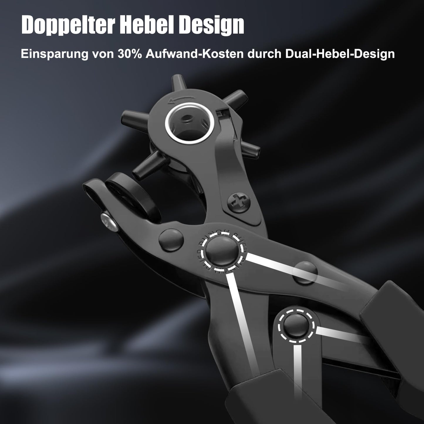 Diyife® Leather Hole Punch, Heavy Duty Belt Hole Punch, Revolving Punch Plier Kit with Extra Grinding Needle, Punch Plates, Ruler and 6 Marked Hole Sizes for Watch Band, Crafting, Fabric - Black
