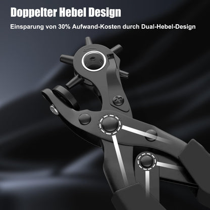 Diyife® Leather Hole Punch, Heavy Duty Belt Hole Punch, Revolving Punch Plier Kit with Extra Grinding Needle, Punch Plates, Ruler and 6 Marked Hole Sizes for Watch Band, Crafting, Fabric - Black