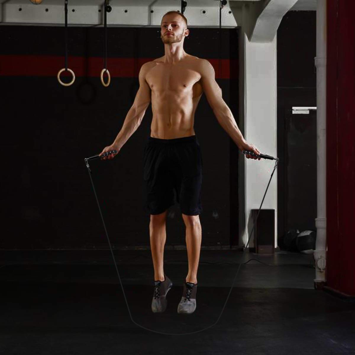 Jump Rope, Wastou Speed Jumping Rope for Training Fitness Exercise, Adjustable Adults Workout Skipping Rope for Men, Women, Kids, Girls (Black)