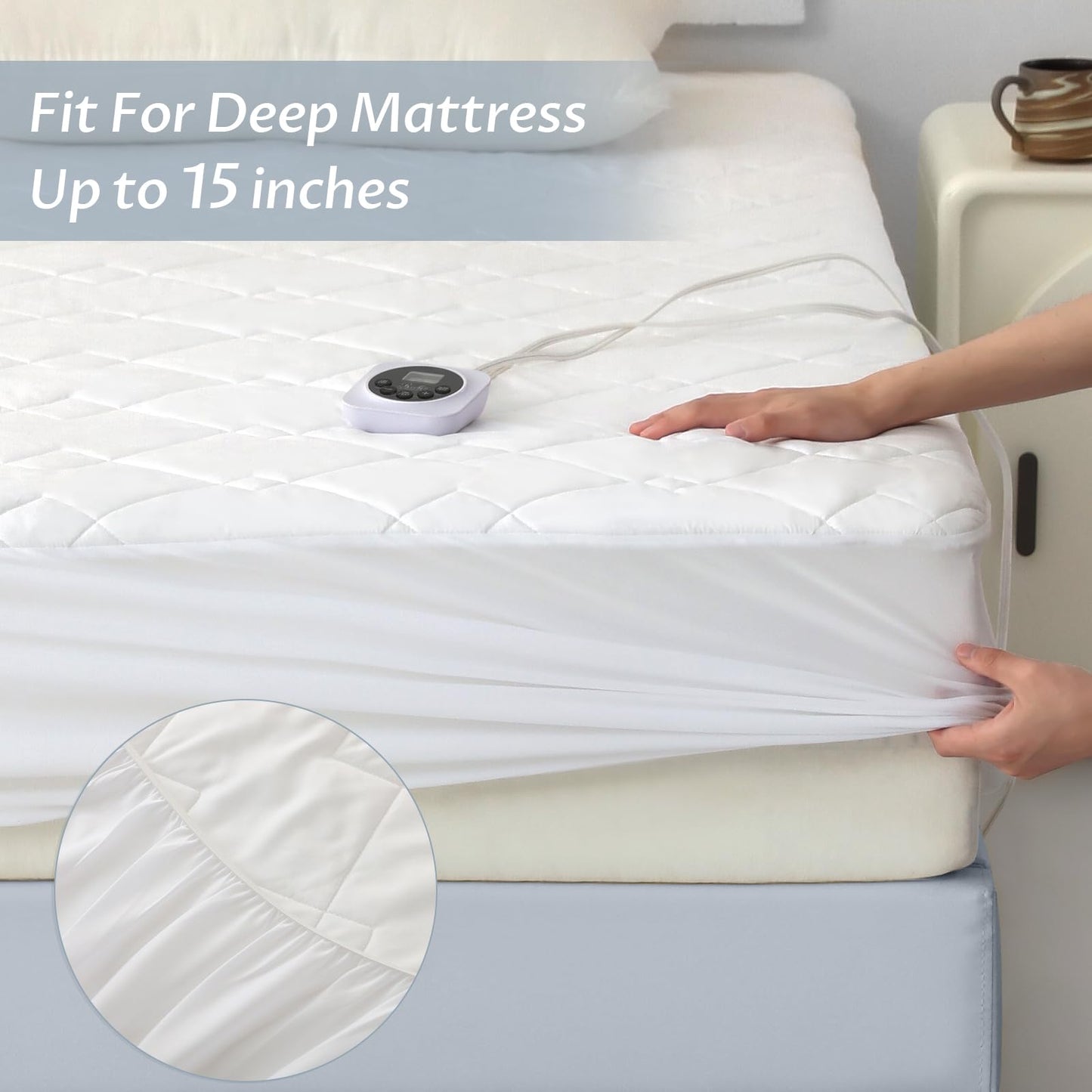 King Size Electric Heated Mattress Pad - Bed Warmer with Memory & Preheat Functions, 12 Heat Settings Dual Control for 1-12 Hours Auto Off, Lighted Button