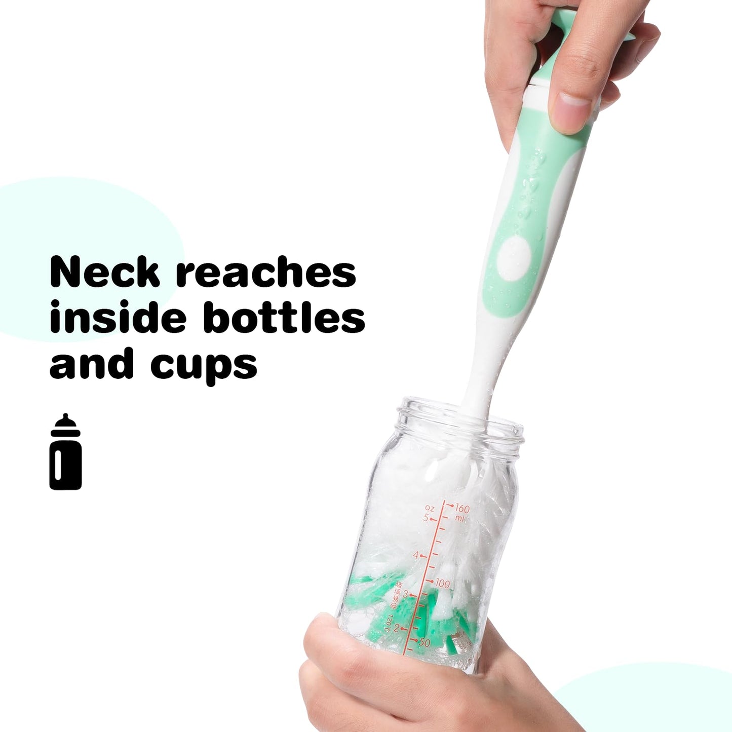 Baby Bottle Brush with One Base Hidden Nylon Nipple Cleaner, Stand Suction Cup,2 Pack Straw Brushes,1 Pack Sponge Nipple,1 Piece Replacement Head, Green