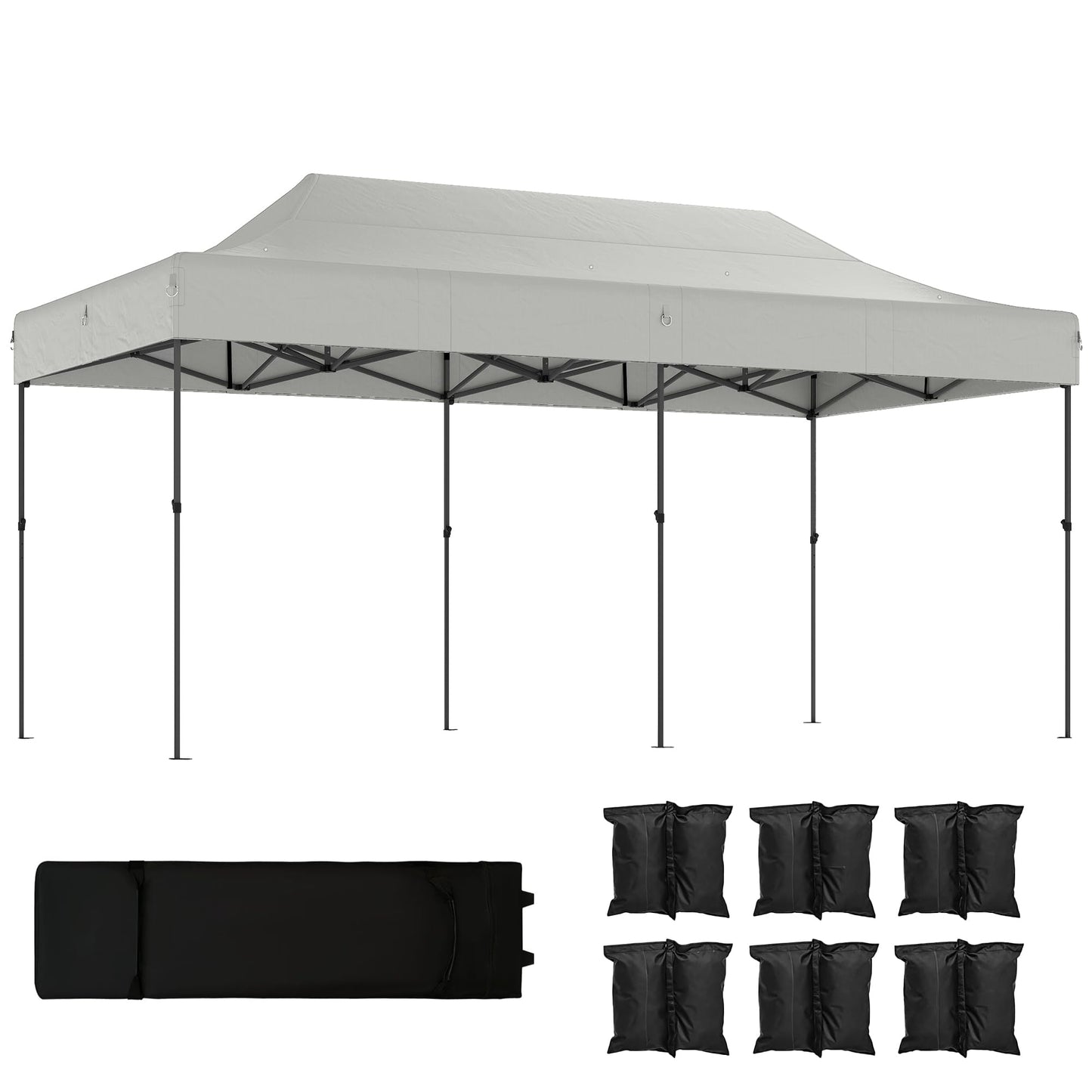 Outsunny 10 x 20 ft Pop Up Canopy Tent, Heavy Duty UPF50+ Outdoor Portable Instant Canopy Shelter with Wheeled Carry Bag, Sandbags, Adjustable Height for Parties, Events, Camping, White