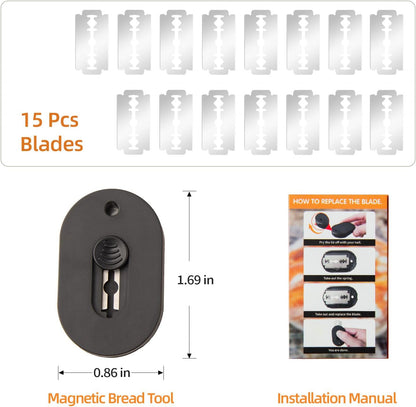 Magnetic Bread Lam Dough Scoring Tool with 15 Razor Blades, Professional Slashing Tool for Sourdough Baking