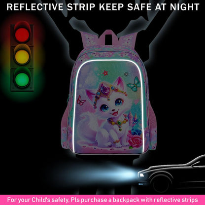 ZLYERT 16" Fox Backpack for Girls, 3Pcs Kids Bookbag for Elementary Preschool Kindergarten, School Backpacks with Lunch Box(Pink)