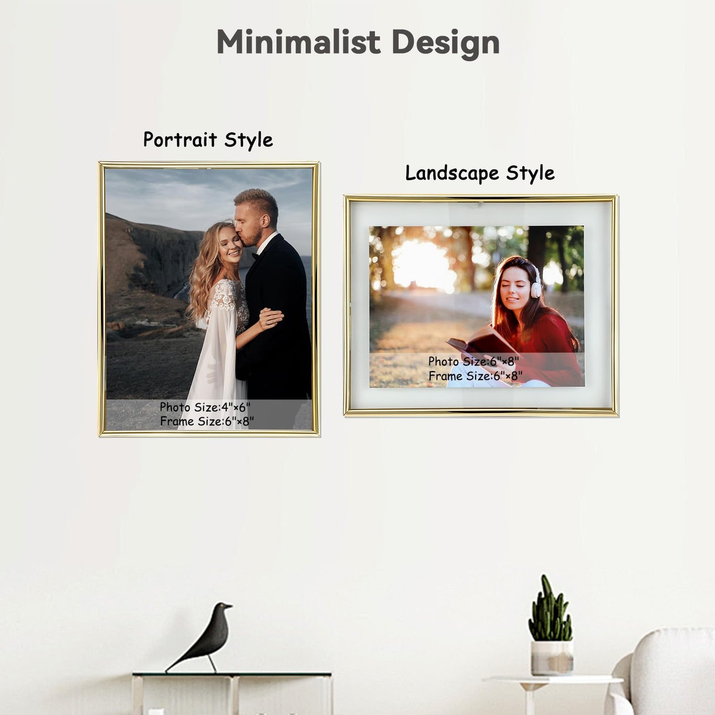 AhaGo Wall Floating Frame, 8"×10", Gold, Wall Mounting or Wall Leaning, For Photo 6×8, 5×7, 4×6, Classy Gift For Festival, Wedding, Anniversary, Home or Office Décor