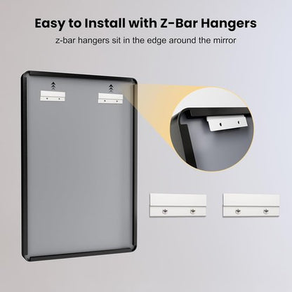 LOAAO Black Metal Framed Bathroom Mirror - 60x28 Inch Rounded Rectangle, Anti-Rust, Versatile Hanging Options