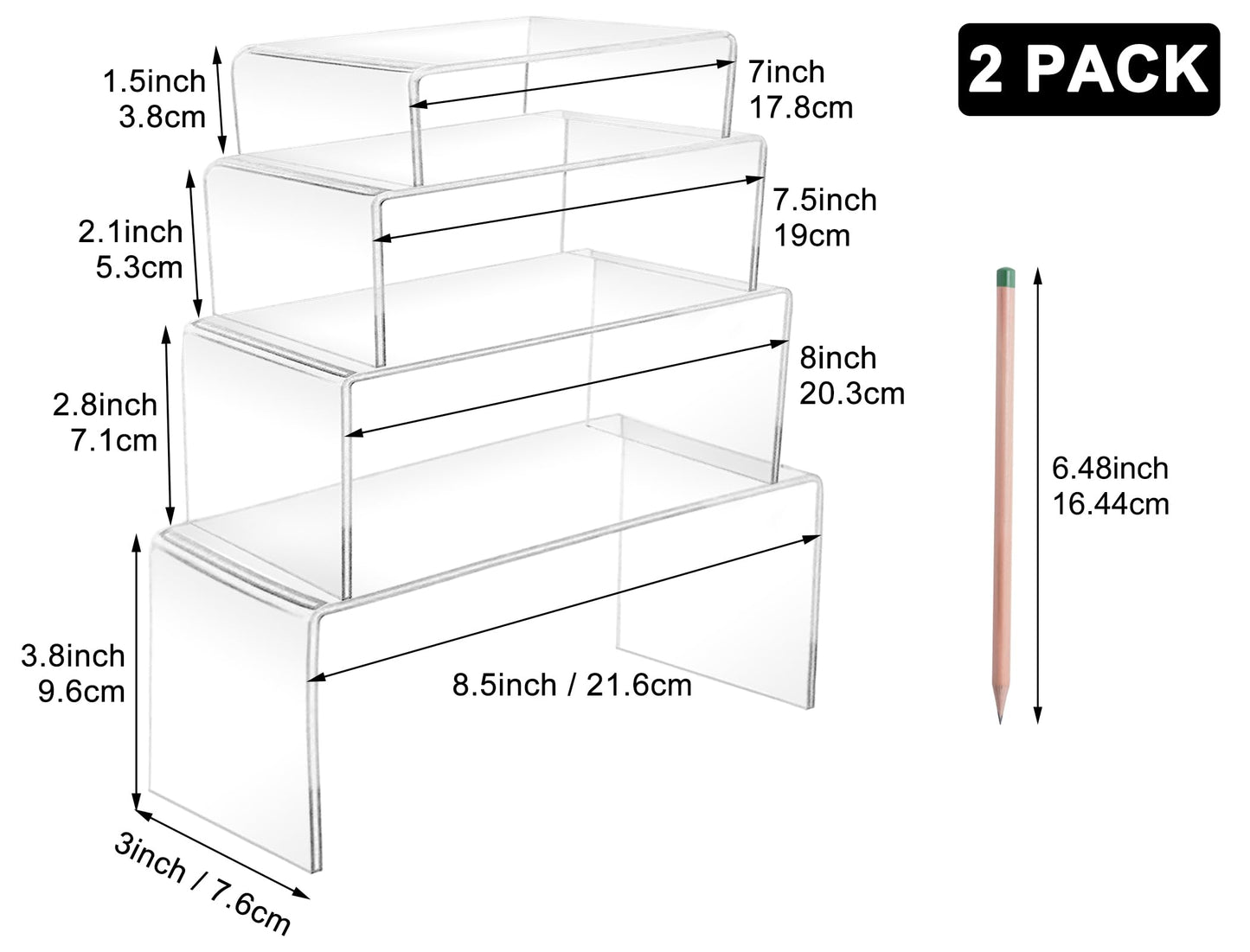Cerpourt 8 Pcs Acrylic Display Risers(8.5",8",7.5",7") ,Clear Product Stand,Cupcakes Holder Dessert Display Transparent Showcase Stands, Candy Bar Risers, Acrylic Lifts Display for Figures