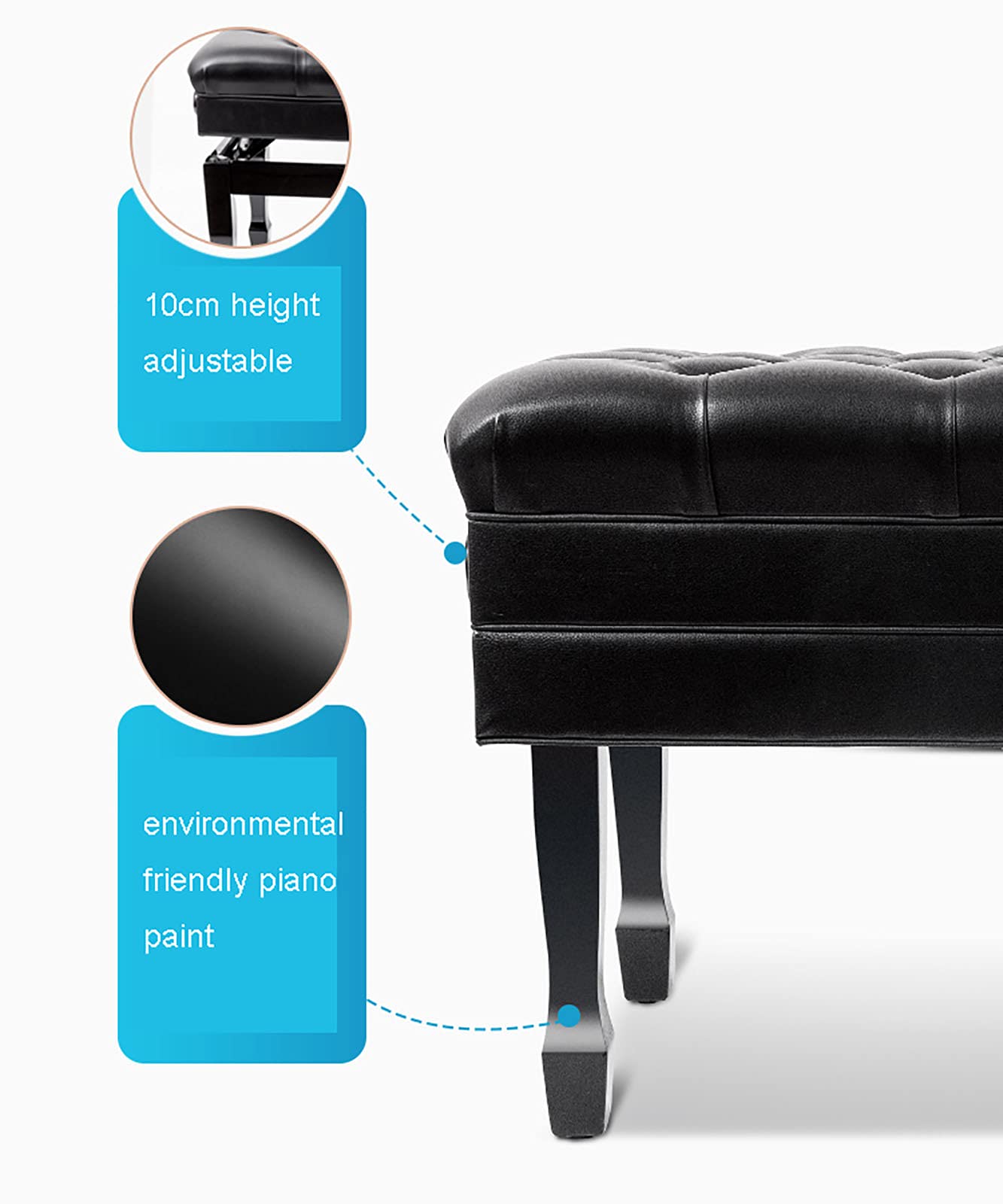 SDdPulse Leather Piano Bench Wooden Luxury Piano Bench,Soft Genuine Leather Piano Stool,with Waterproof Cushion and Strong Solid Wood Frame,200Kg Load Capacity,84 X 47 X 49-59Cm,Teak