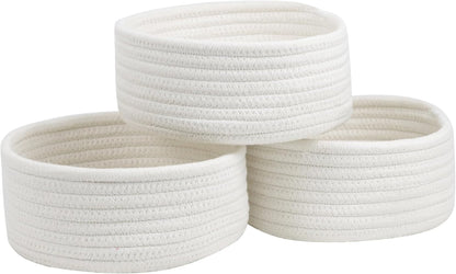 Small Woven Baskets Set by [Brand Name] - Cute Cotton Rope Organizing Bins for Nursery & Bathroom