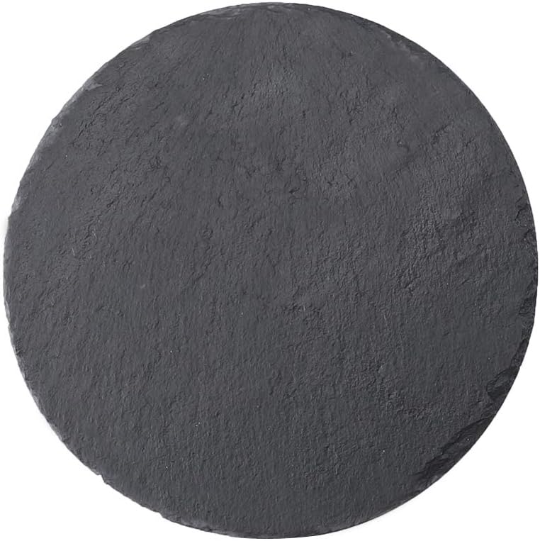 Round Slate Cheese Board - Black Platter Tray Cutting Board, 8 x 8 Inches